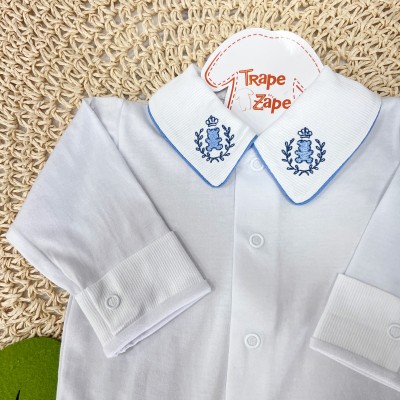 body gola bordada- ursinho  vies e ramo jeans